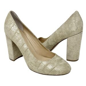 NEW Botkier Tan Metallic Embossed Suede Leather Block Heels Womens Size 10